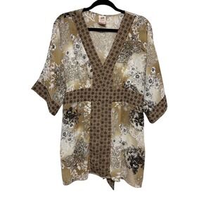 Vintage Neutral Eclectic Boho Kimono Top Women‎ Size XL 16/18 Cottagecore Hippie